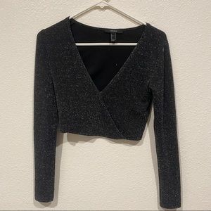 forever 21 sparkle black crop long sleeve